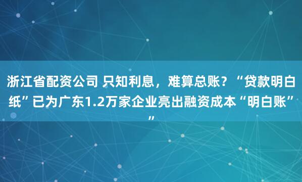 浙江省配资公司 只知利息，难算总账？“贷款明白纸”已为广东1.2万家企业亮出融资成本“明白账”